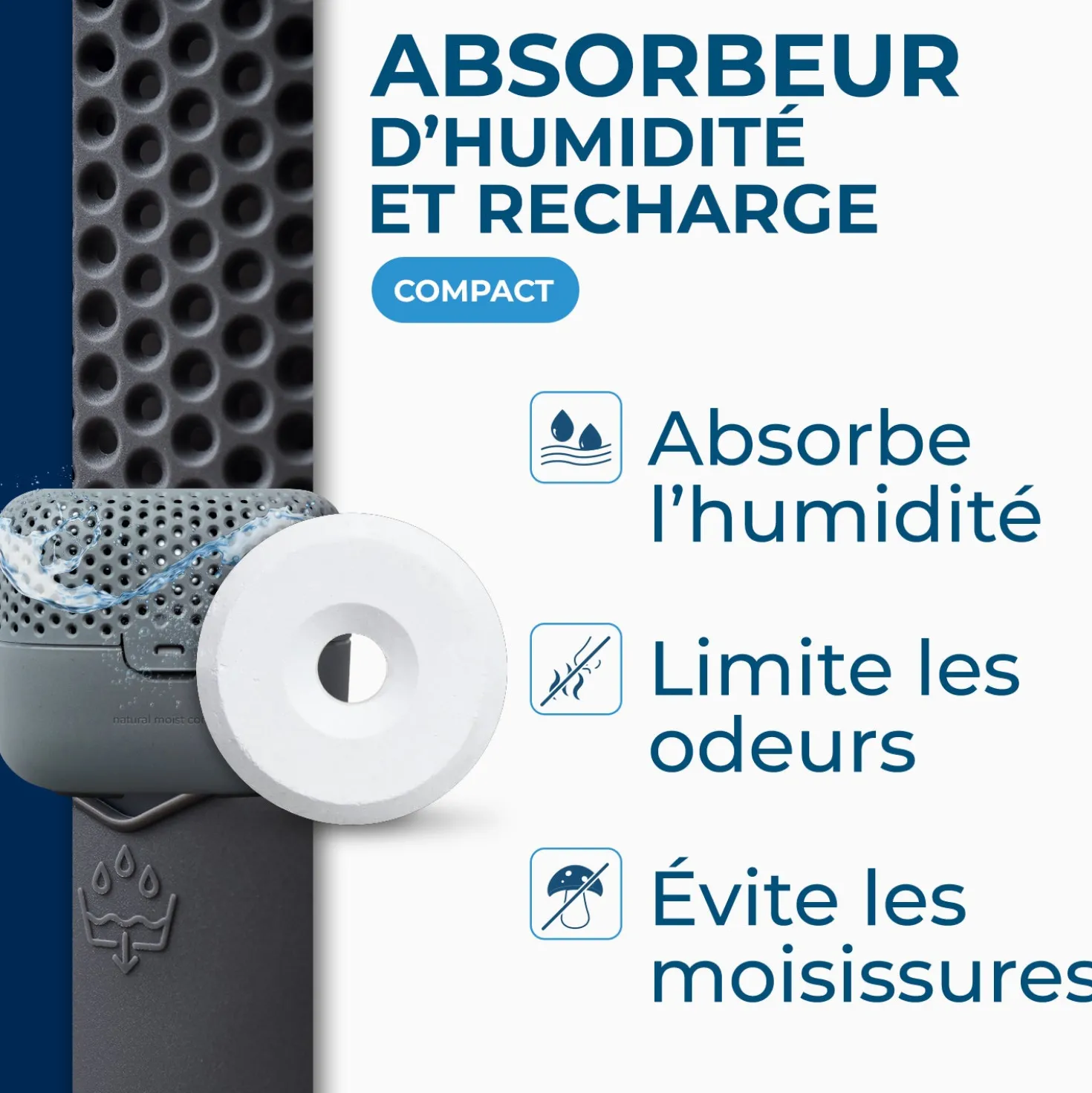 Absorbeur d'humidité Compact + 1 tablette