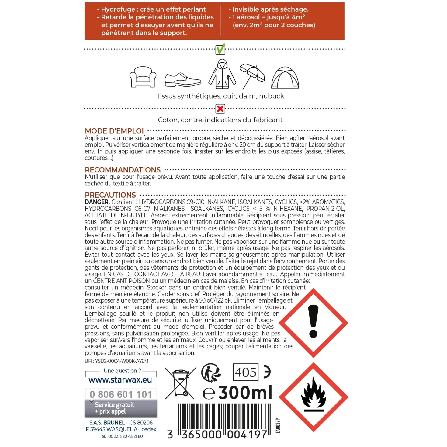 Aérosol Imperméabilisant Textiles et Cuir