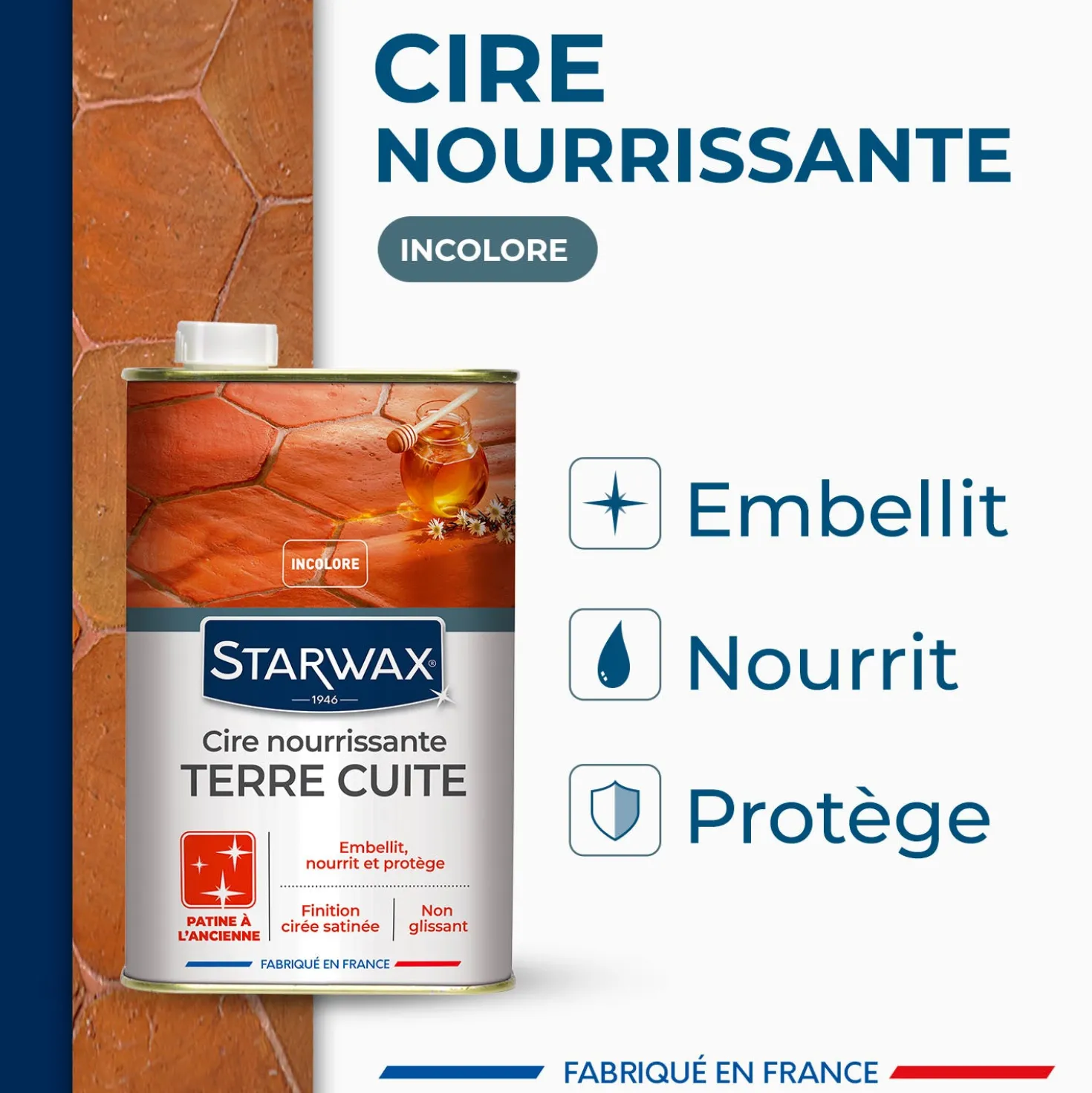 Cire nourrissante (patine à l'ancienne) pour tomettes et terres cuites