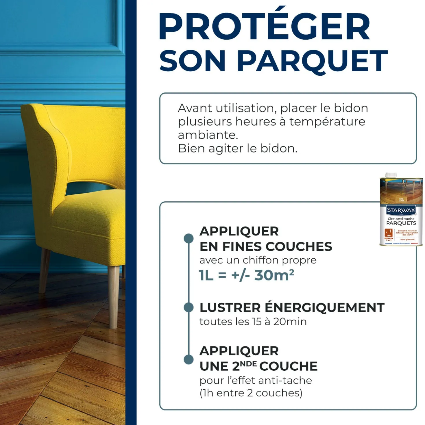Cire Starlon anti-tache pour parquets cirés