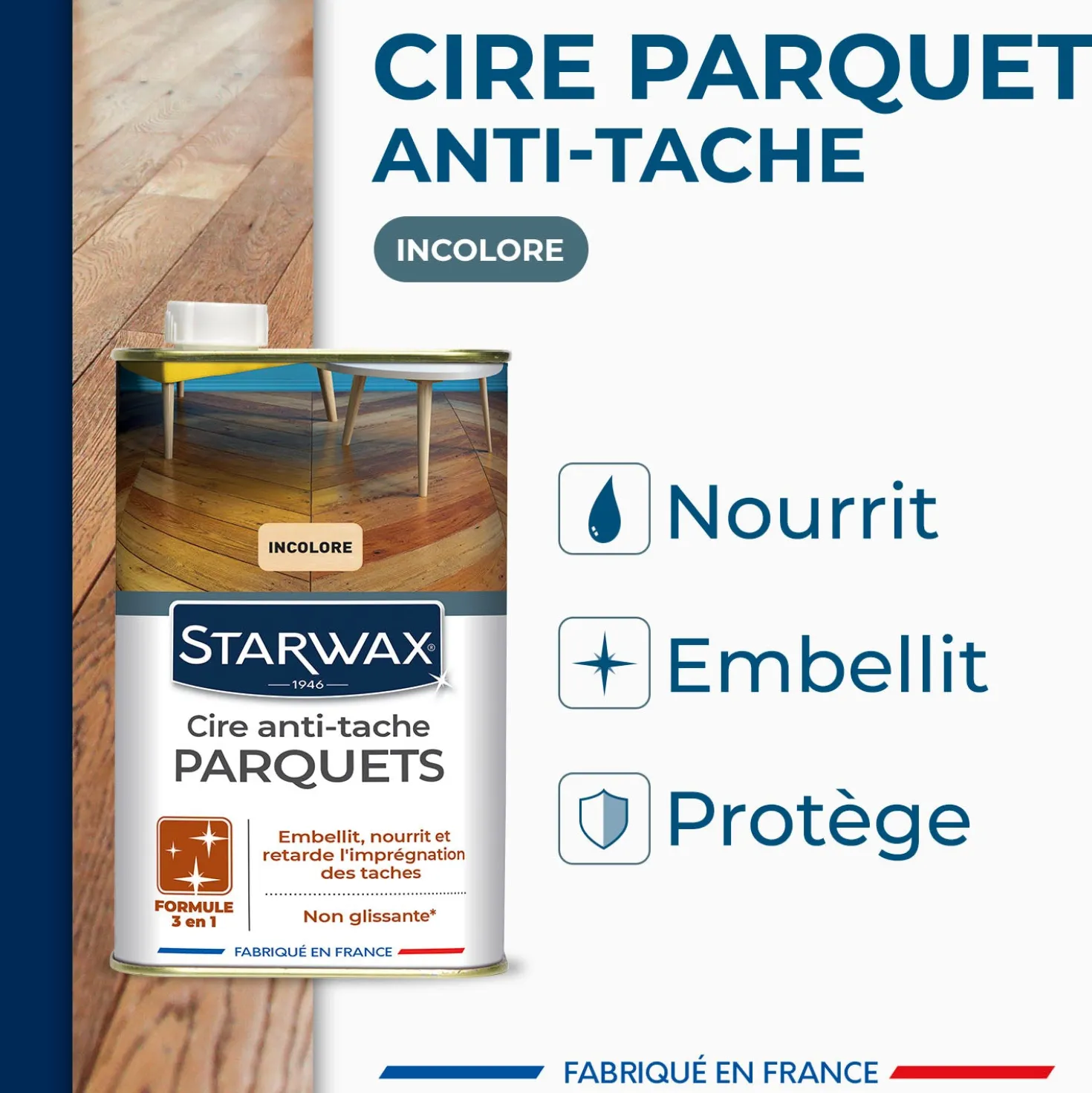 Cire Starlon anti-tache pour parquets cirés