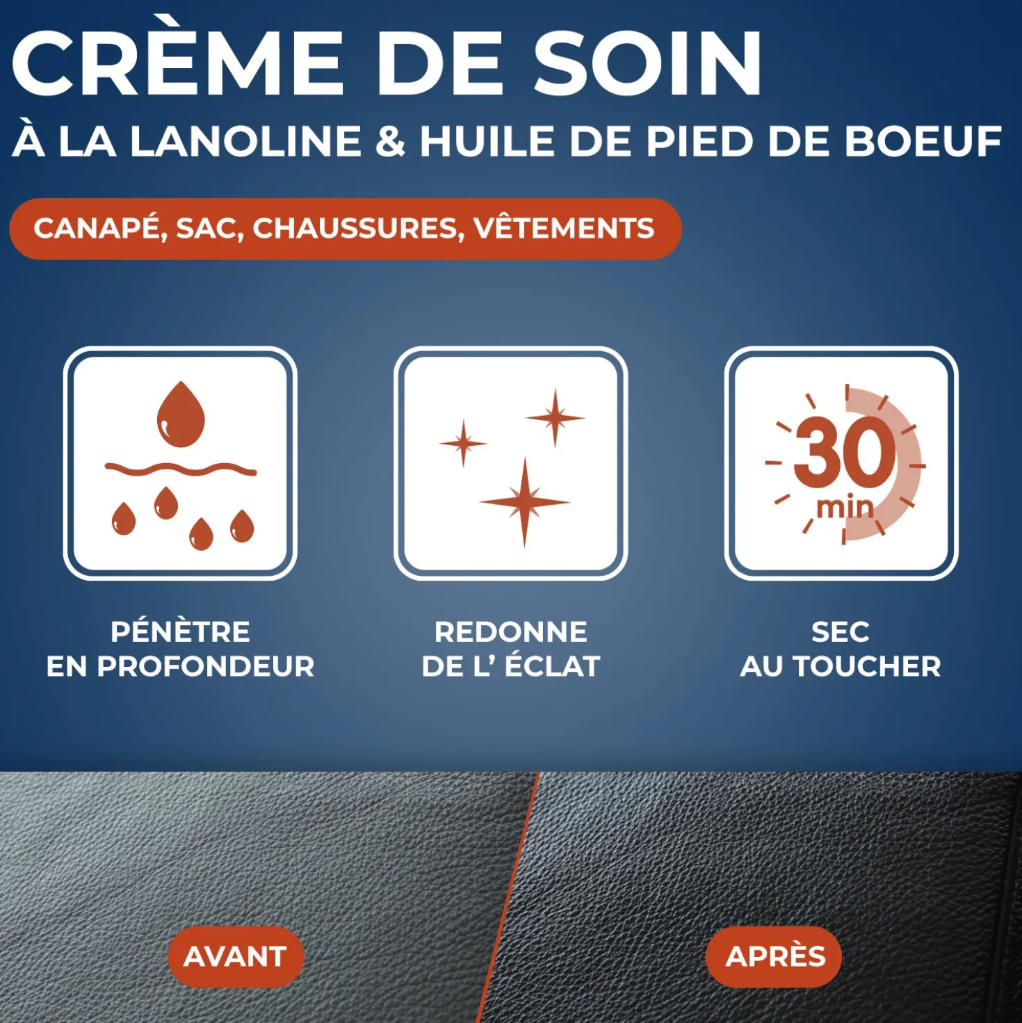 Crème de soin incolore pour cuir