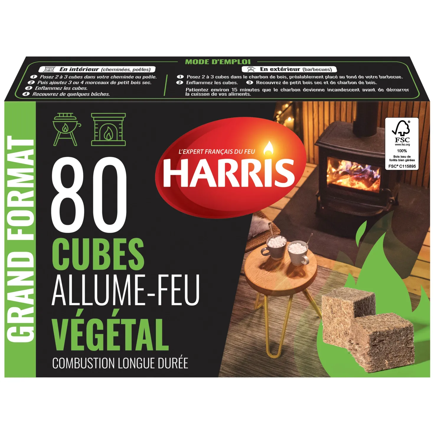 80 cubes allume feu 100% végétal FSC®