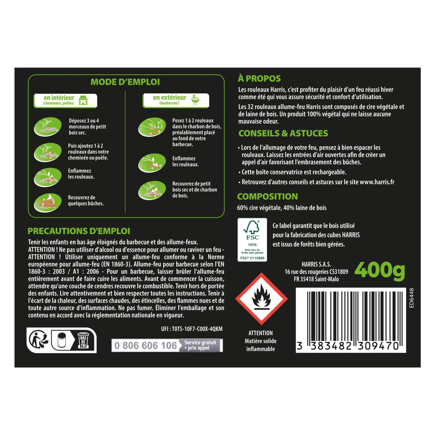 Cylindre Rouleaux allume feu 100% végétal