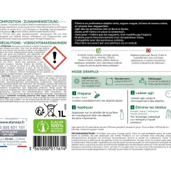 Destructeur de dépôts verts, rouges, lichens et traces noires prêt à l'emploi pour toitures, murs et sols extérieurs