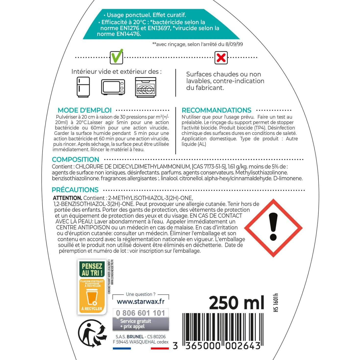 Désinfectant pour réfrigérateur et micro-ondes