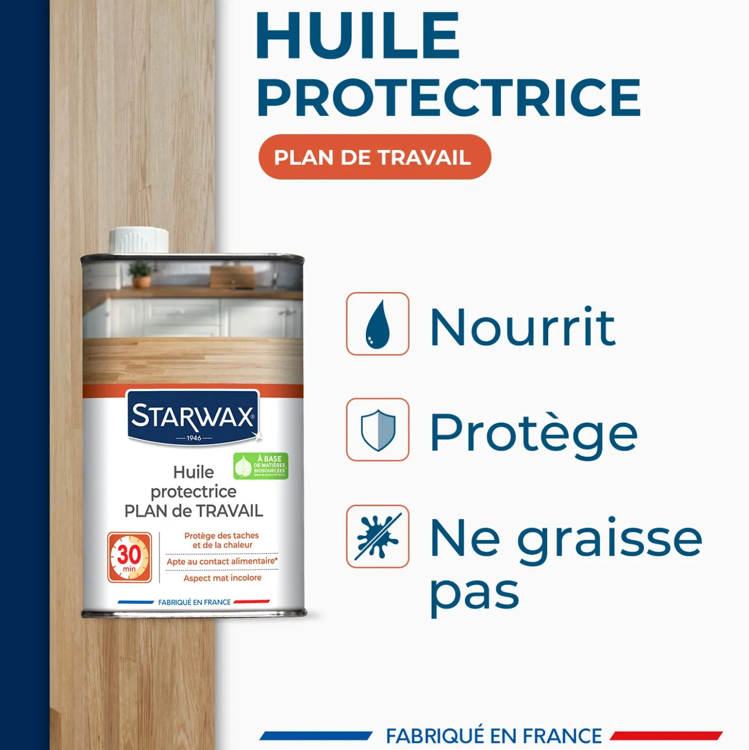 Huile protectrice pour plan de travail en bois huilé