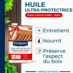 Huile ultra protectrice tenue longue durée pour mobilier de jardin en bois