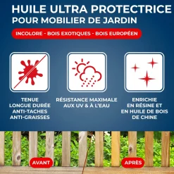 Huile ultra protectrice tenue longue durée pour mobilier de jardin en bois