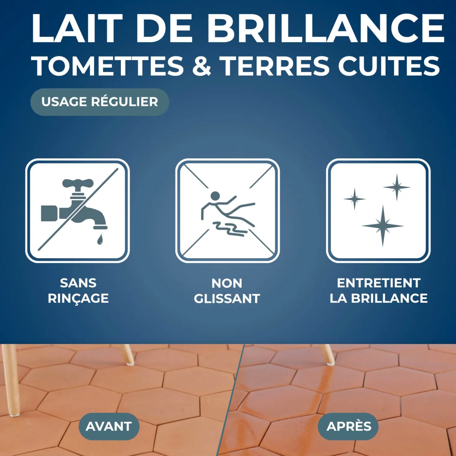 Lait de brillance pour tomettes et terres cuites