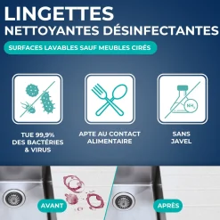 Lingettes nettoyantes désinfectantes multi-surfaces