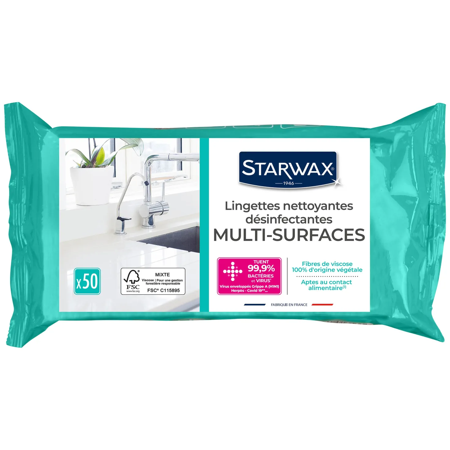 Lingettes nettoyantes désinfectantes multi-surfaces