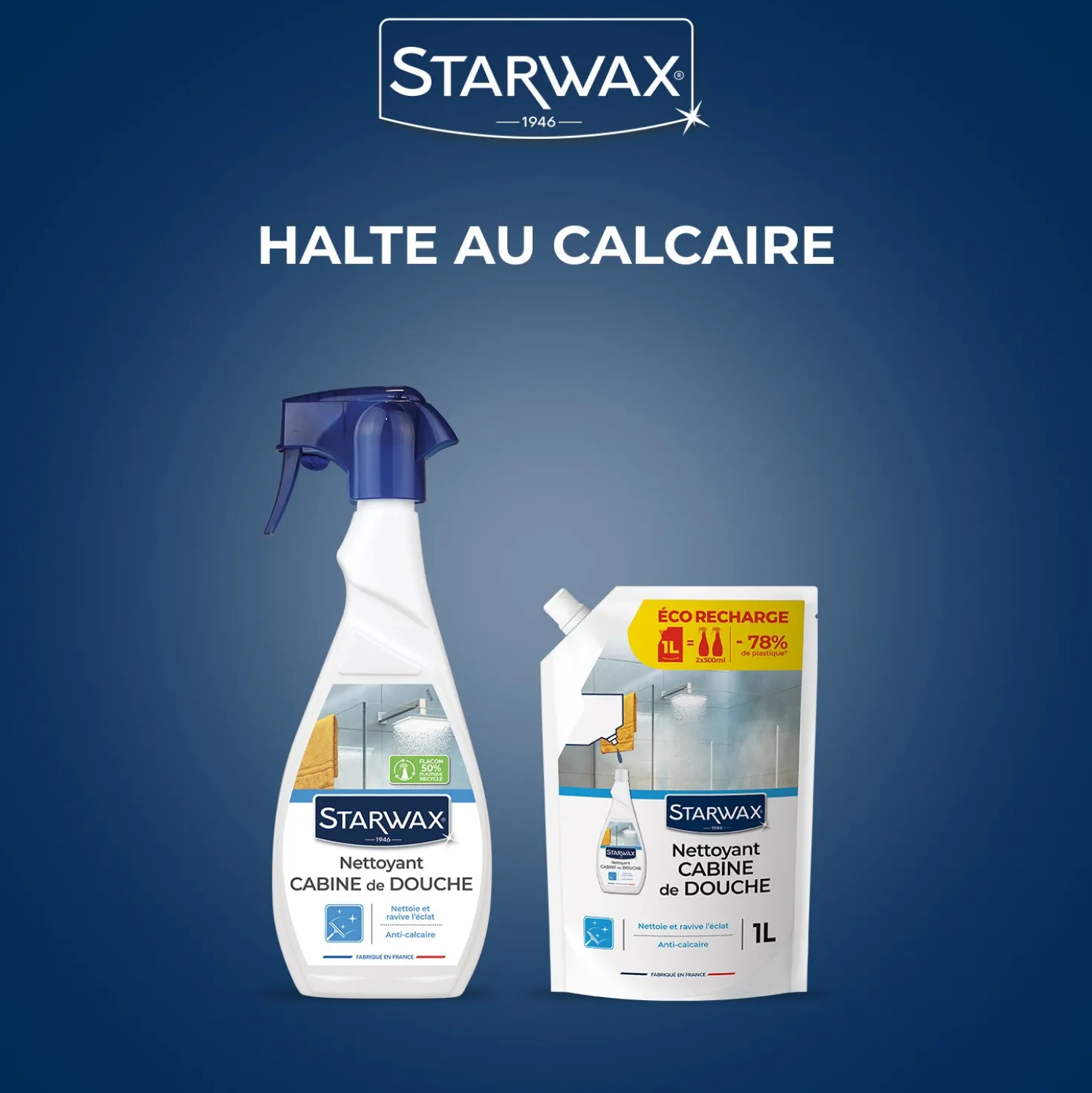 Lot de 3 Nettoyant anti-calcaire pour cabine de douche