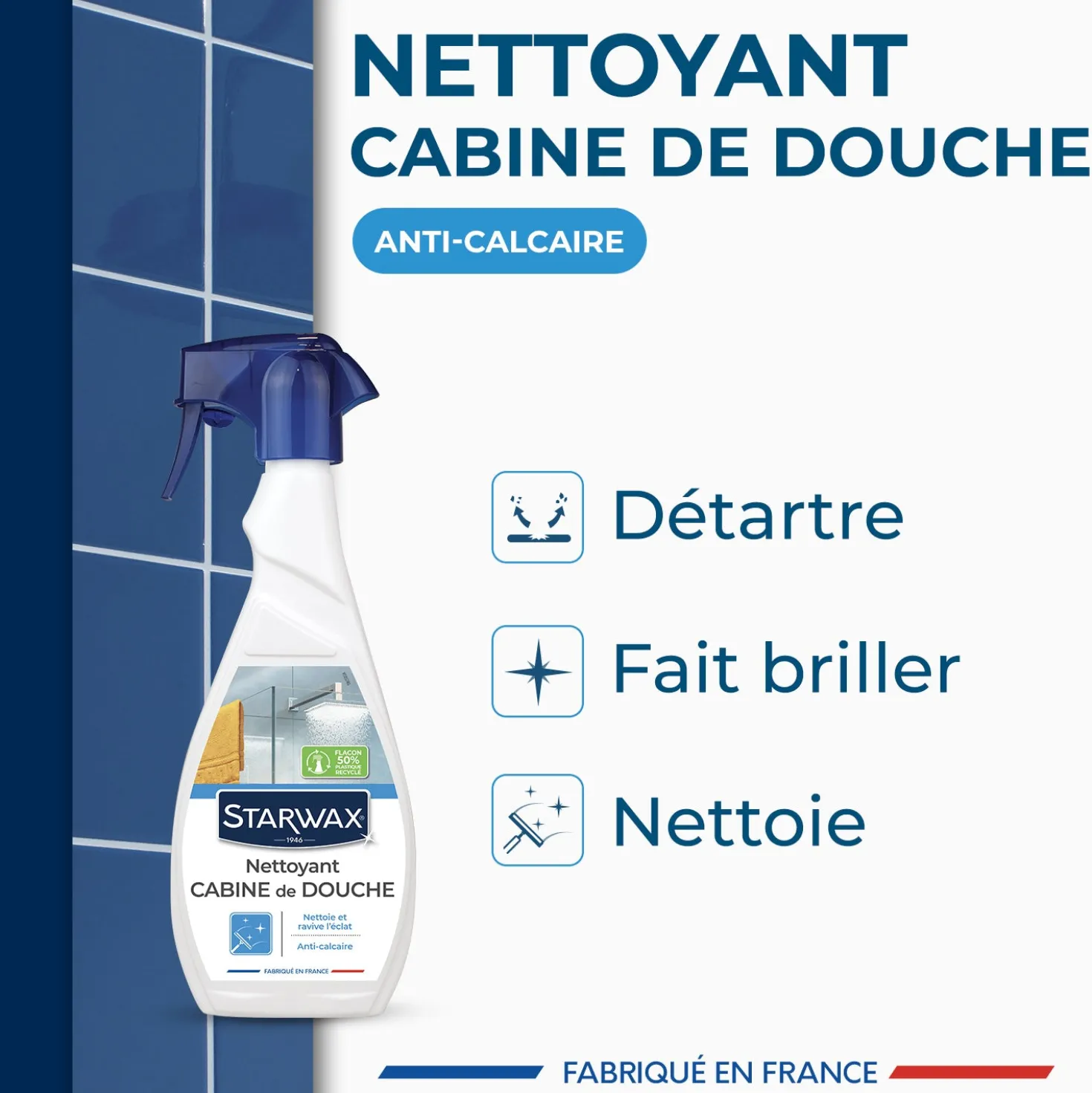 Lot de 3 Nettoyant anti-calcaire pour cabine de douche