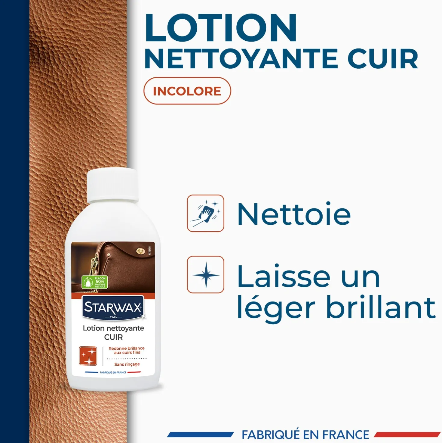 Lotion nettoyante sans rinçage pour cuirs délicats