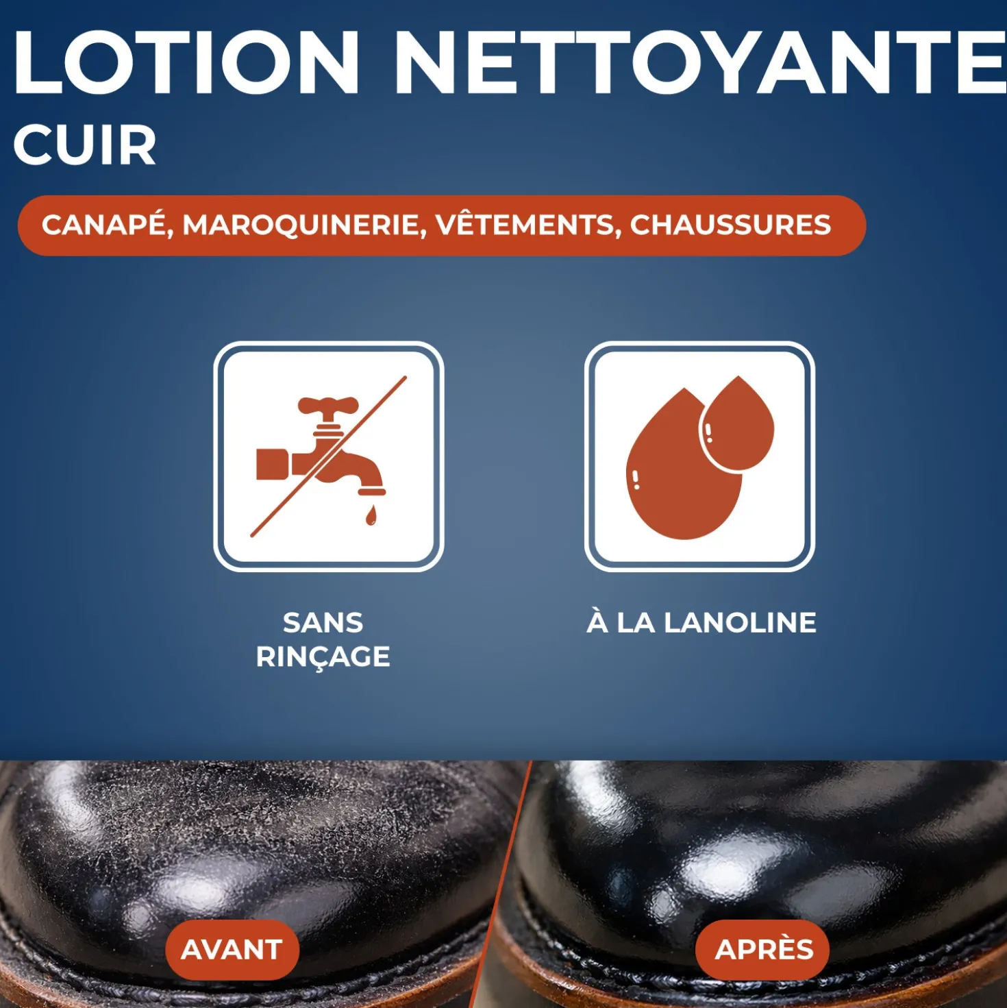Lotion nettoyante sans rinçage pour cuirs délicats