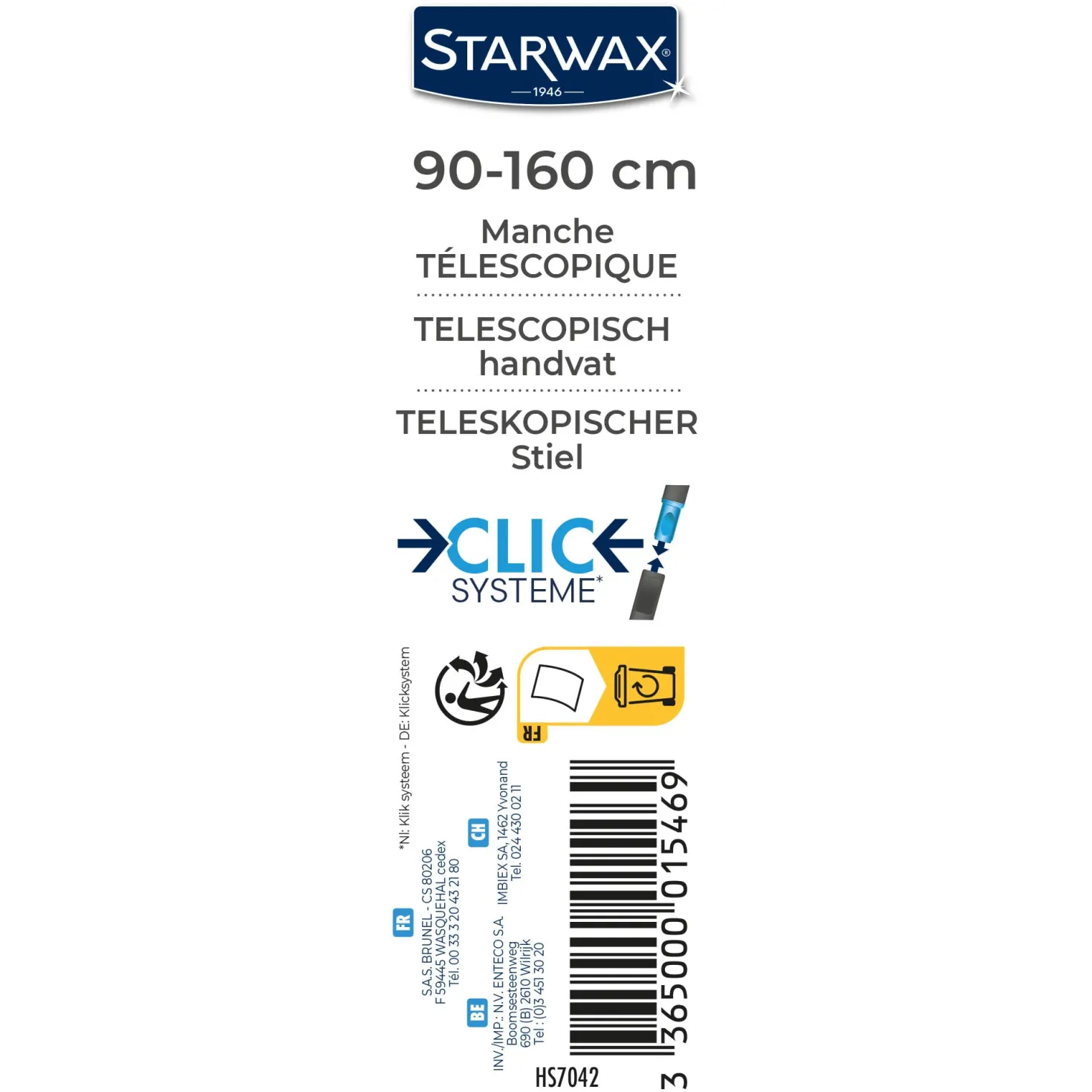 Manche téléscopique 160 cm Clic système