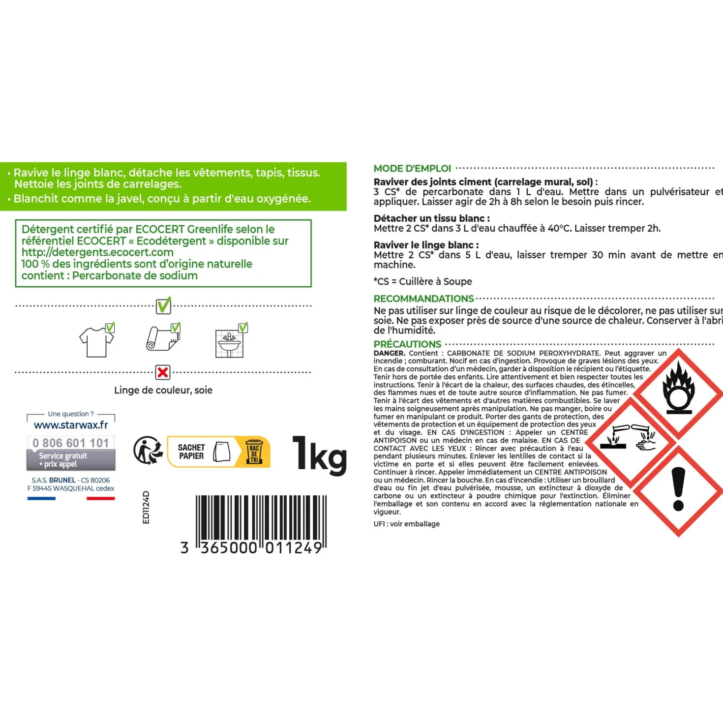 Ma poudre détachante & raviveur de blancheur au percarbonate de soude – Sachet éco