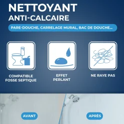 Nettoyant anti-calcaire pour cabine de douche