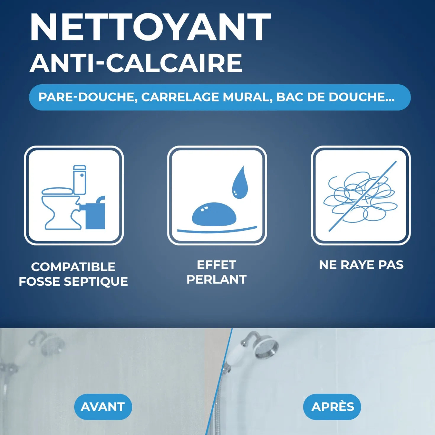 Nettoyant anti-calcaire pour cabine de douche