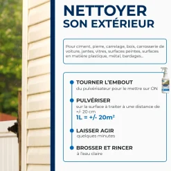 Nettoyant décrassant pour toitures, murs, et sols extérieurs