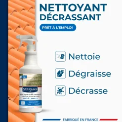 Nettoyant décrassant pour toitures, murs, et sols extérieurs