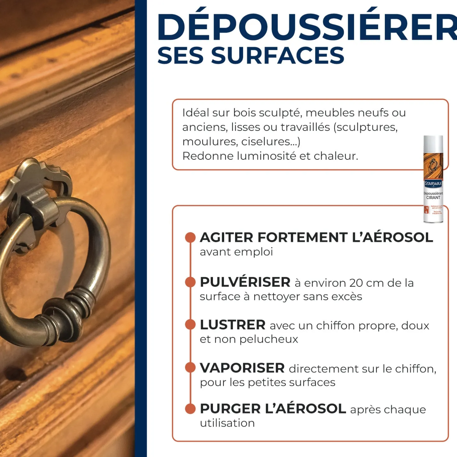 Nettoyant dépoussiérant cirant pour mobilier intérieur