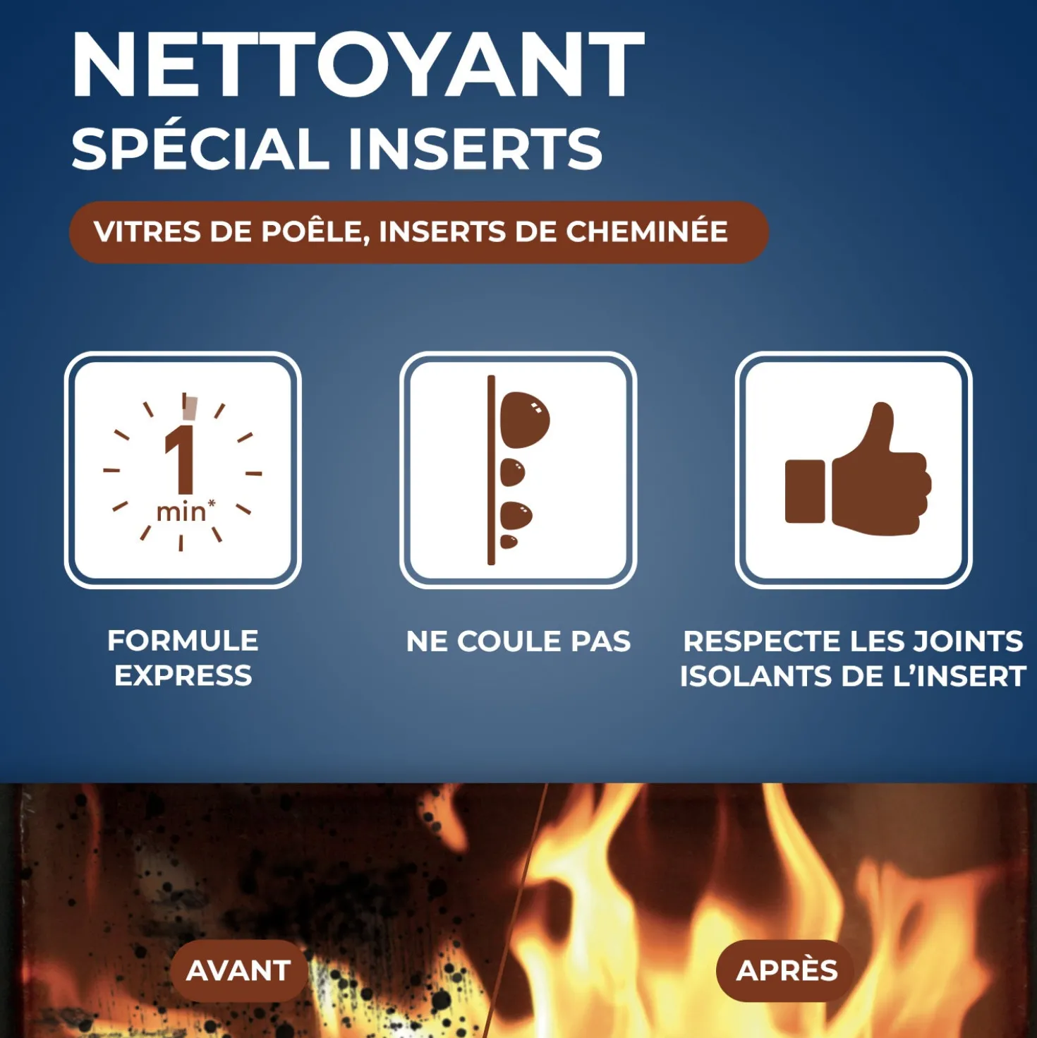 Nettoyant express inserts pour poêle & cheminée