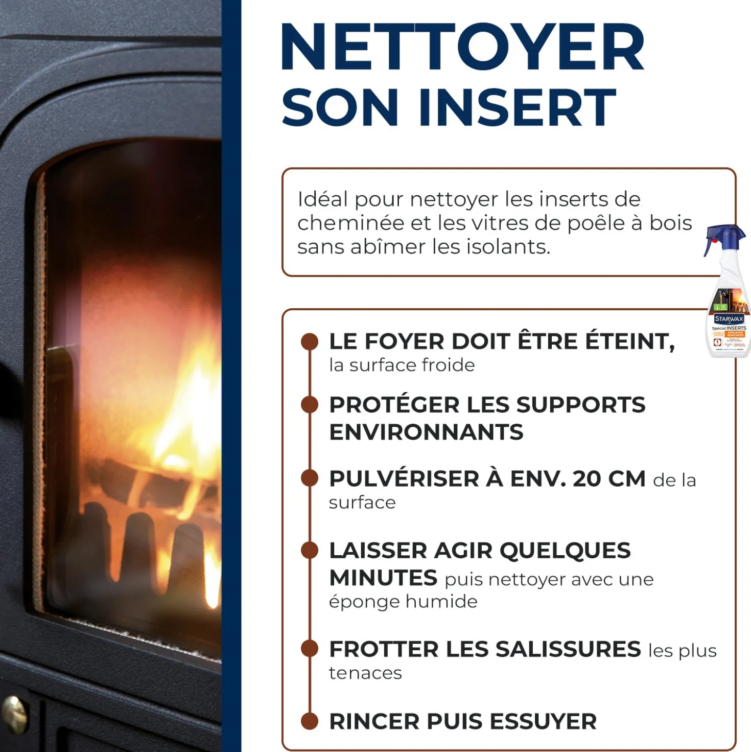 Nettoyant express inserts pour poêle & cheminée