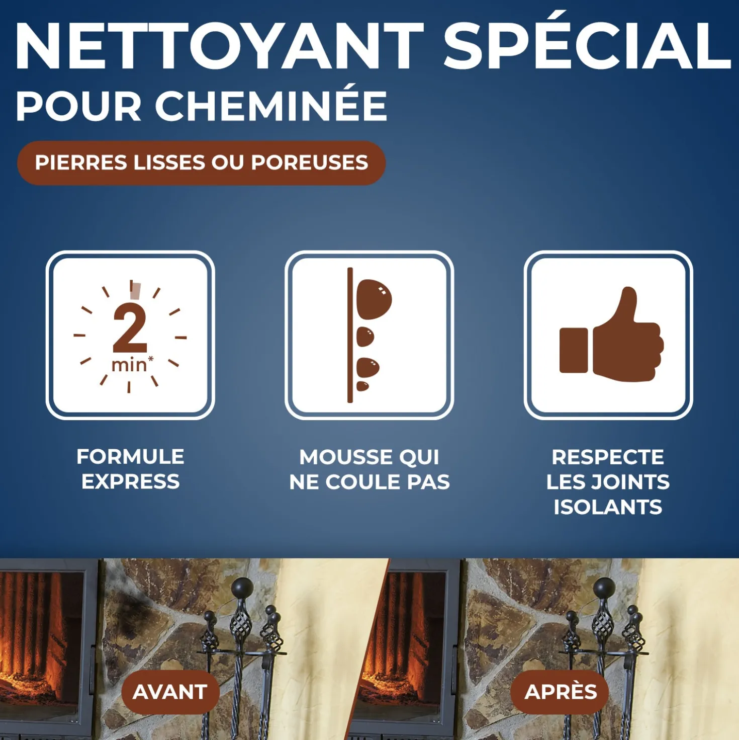 Nettoyant pierres et briques pour cheminée