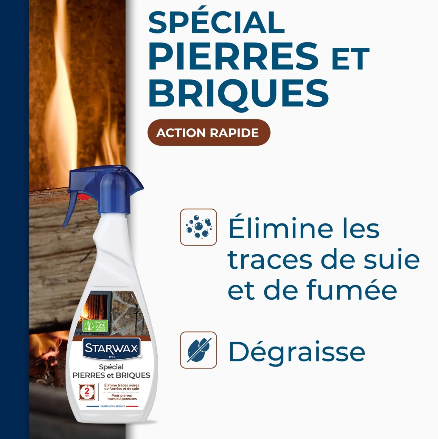 Nettoyant pierres et briques pour cheminée