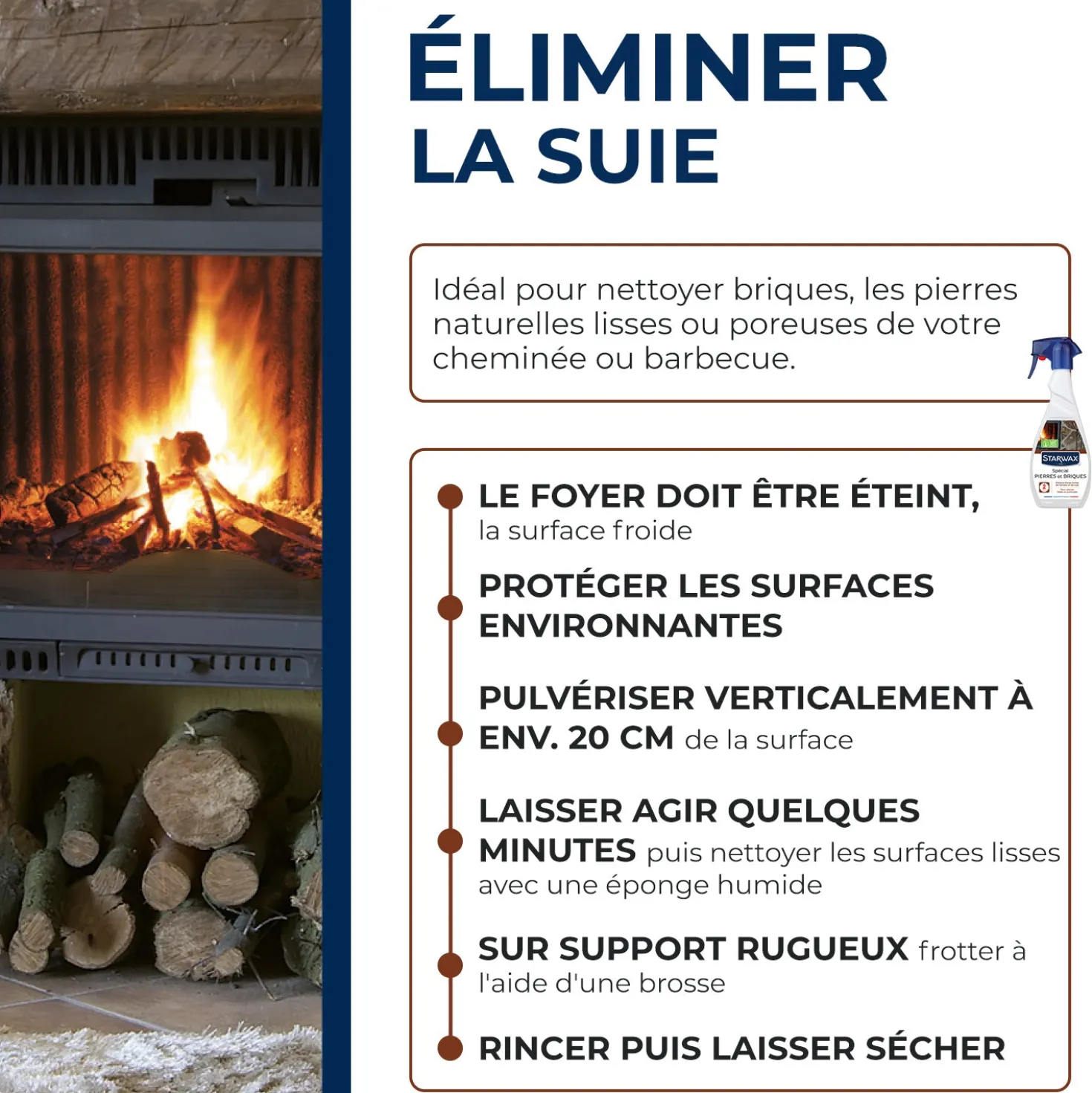 Nettoyant pierres et briques pour cheminée