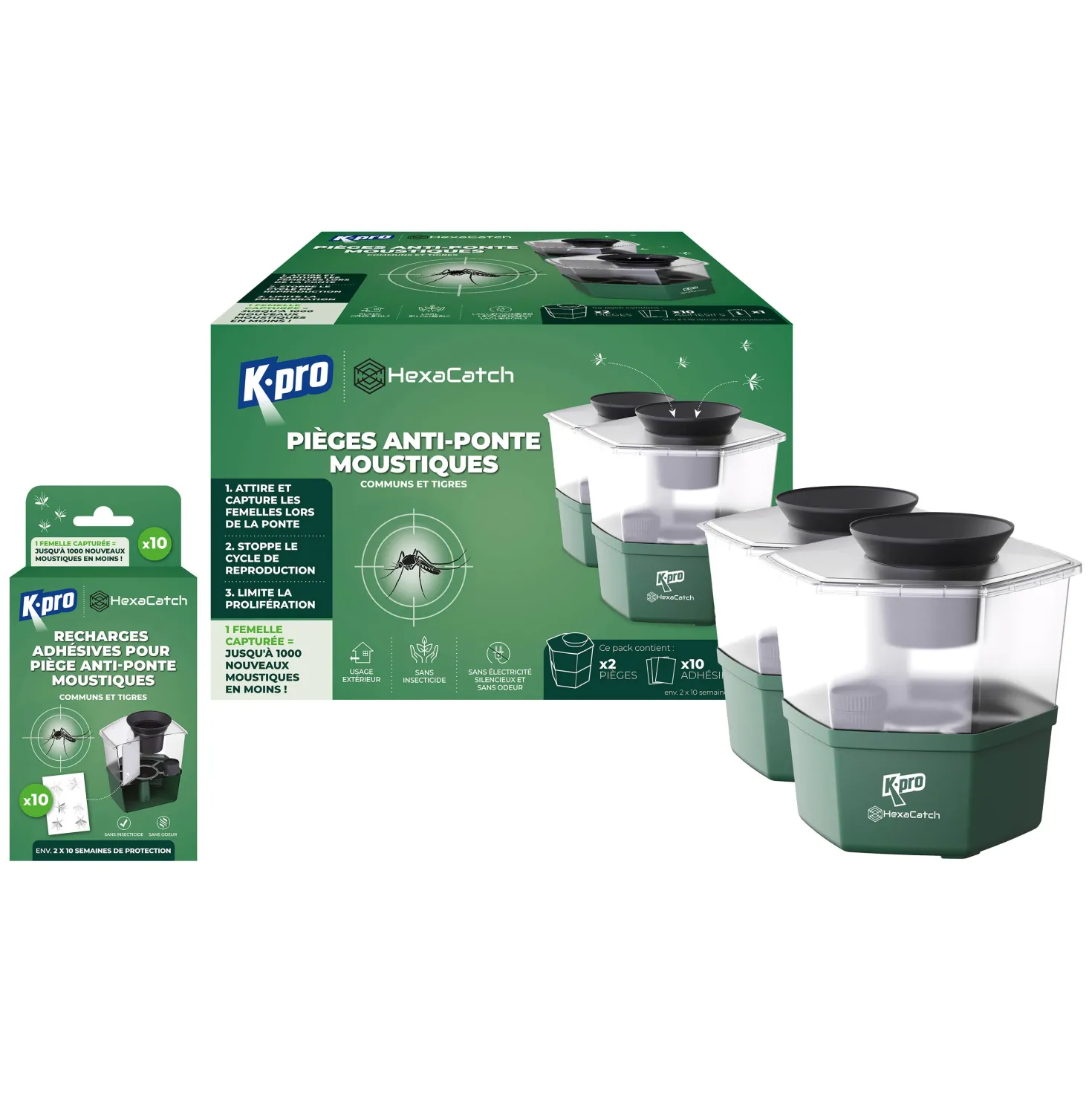 Pack de 2 Pièges anti-ponte moustiques communs et tigres+ 10 adhésifs