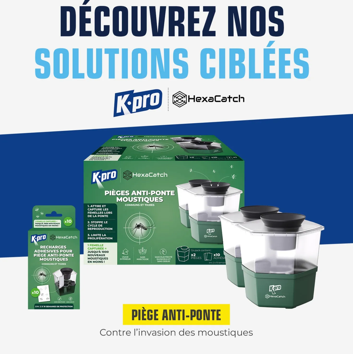 Pack de 2 Pièges anti-ponte moustiques communs et tigres+ 10 adhésifs
