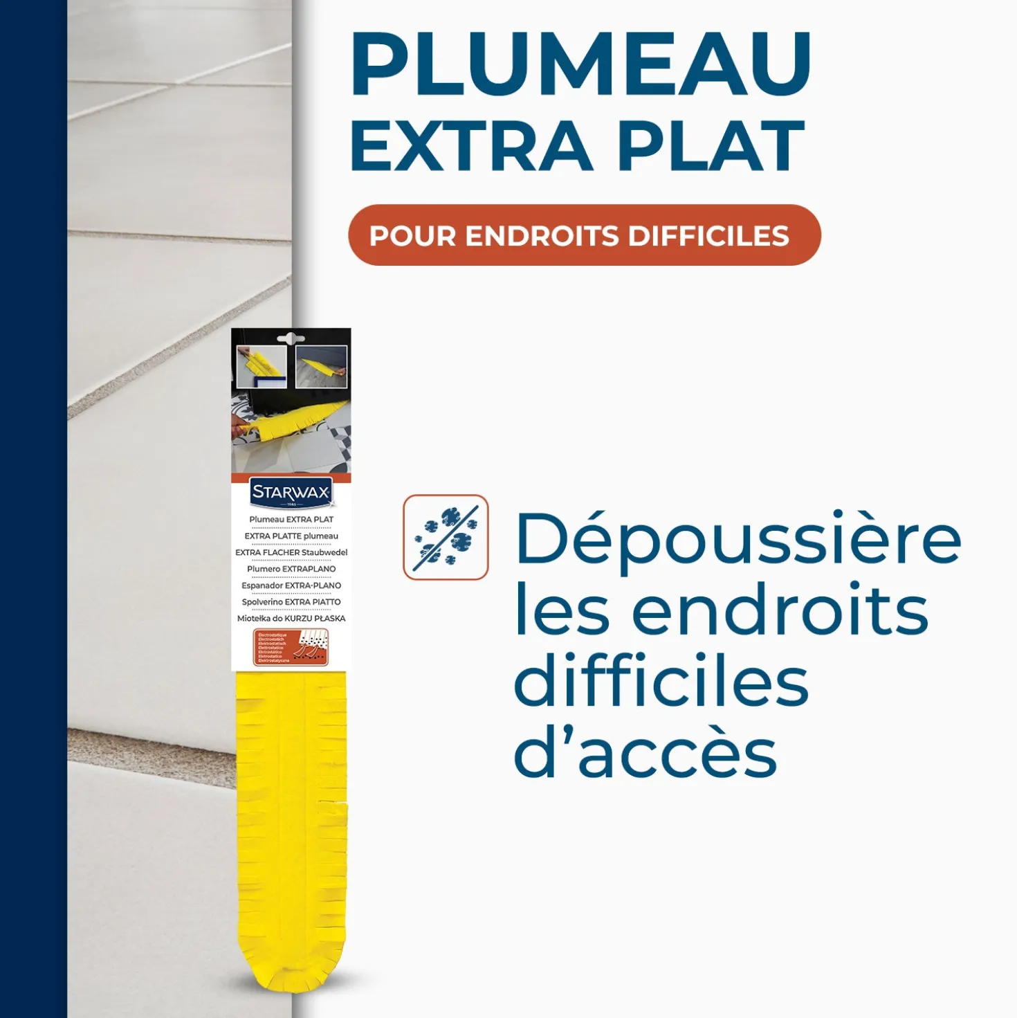 Plumeau extra plat et long dépoussiérant