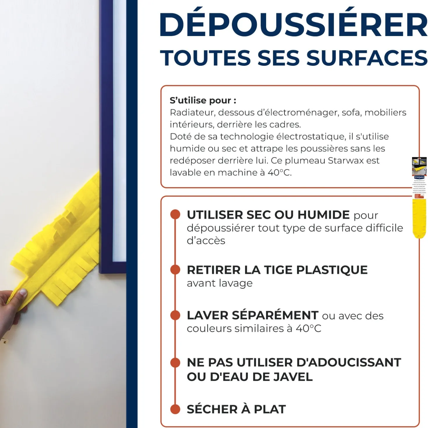 Plumeau extra plat et long dépoussiérant