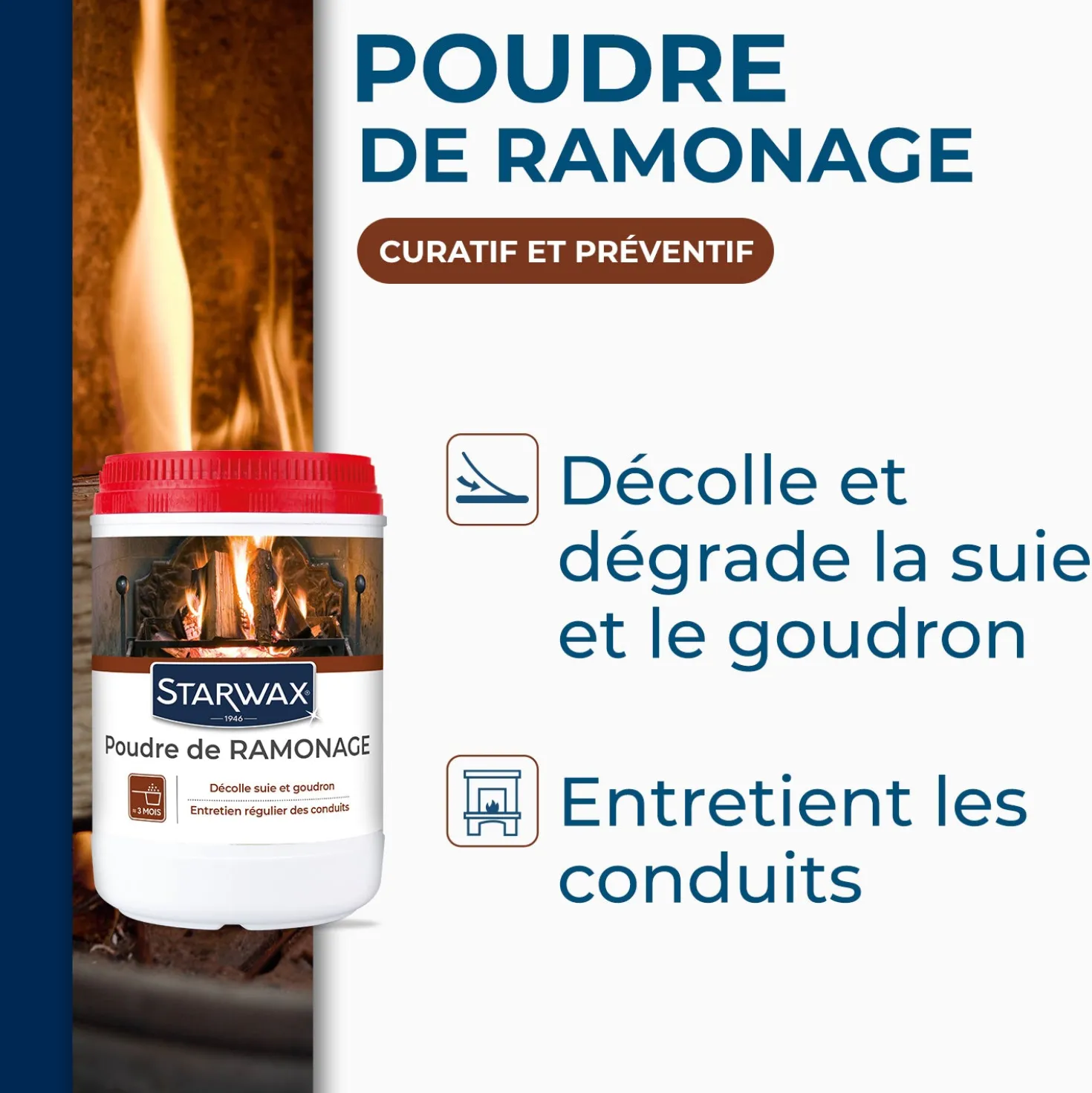 Poudre de ramonage pour poêle et cheminée
