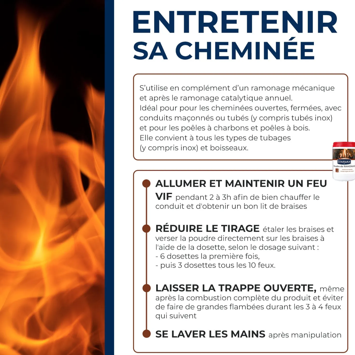 Poudre de ramonage pour poêle et cheminée
