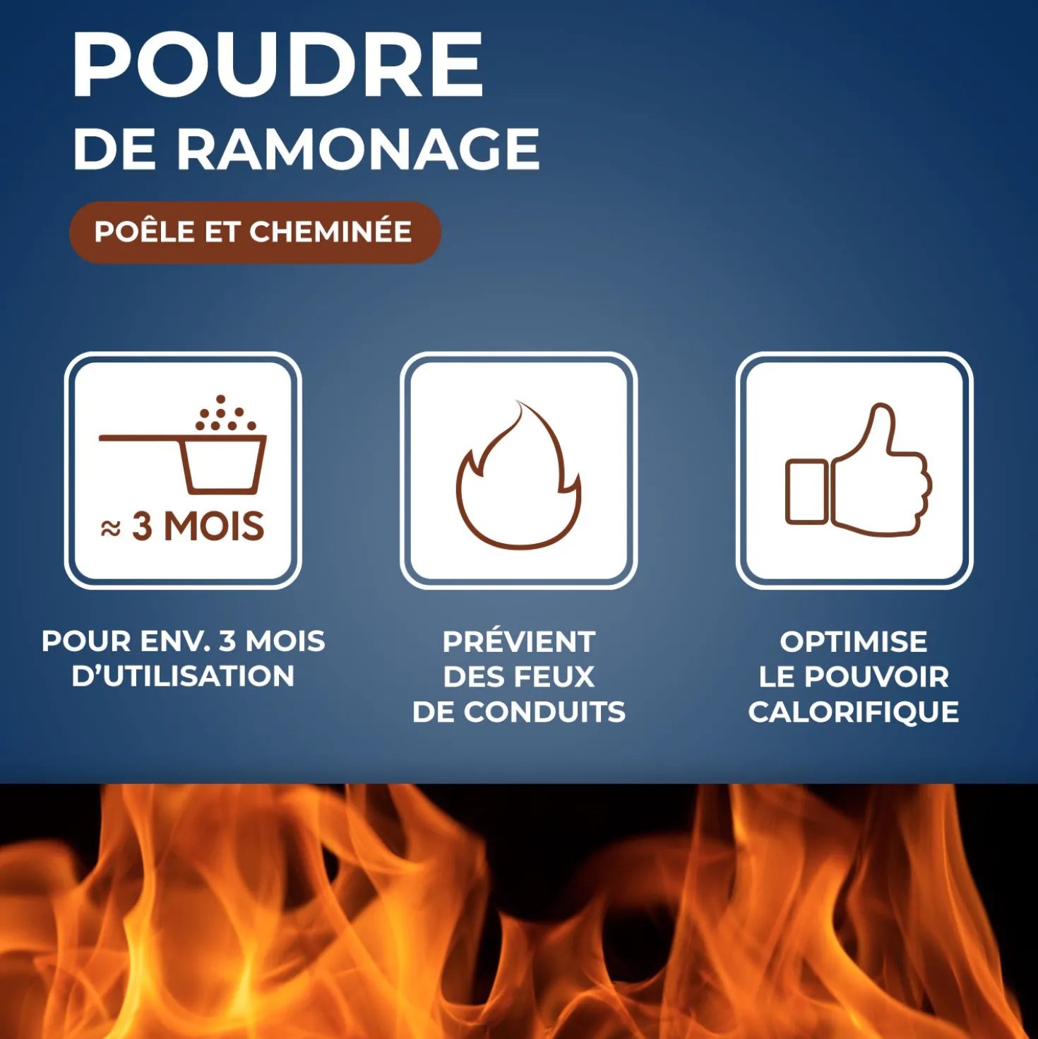 Poudre de ramonage pour poêle et cheminée