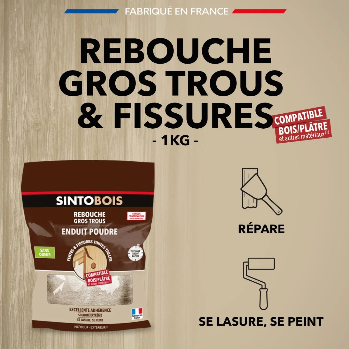 Rebouche bois enduit poudre