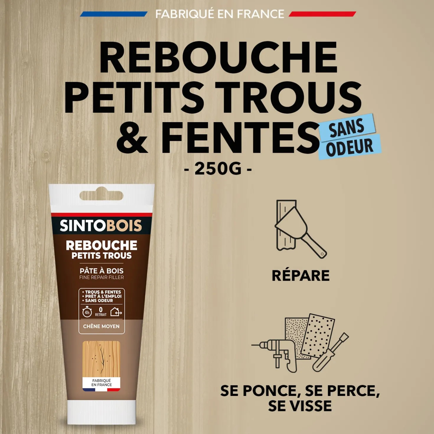 Rebouche imperfections -Pâte à bois naturel