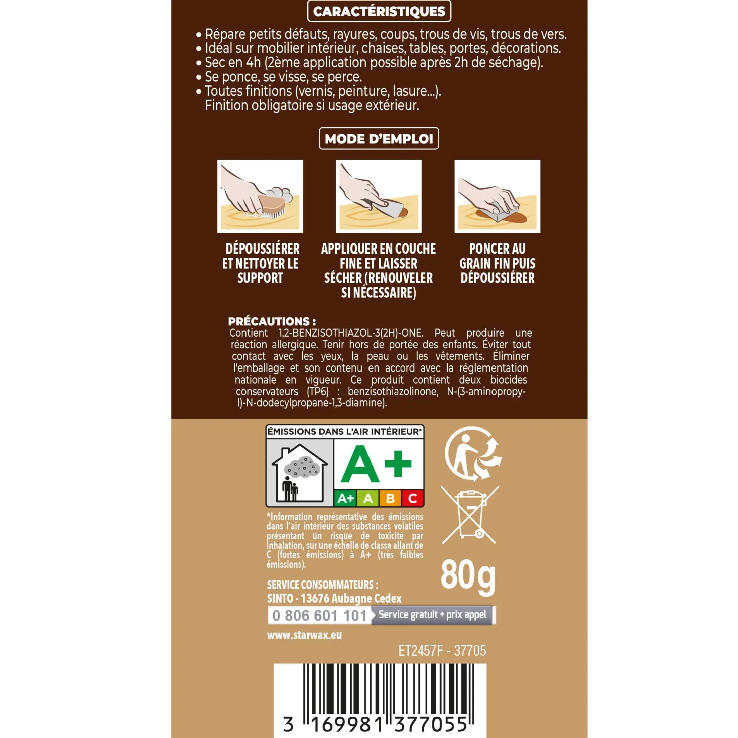 Rebouche imperfections -Pâte à bois naturel