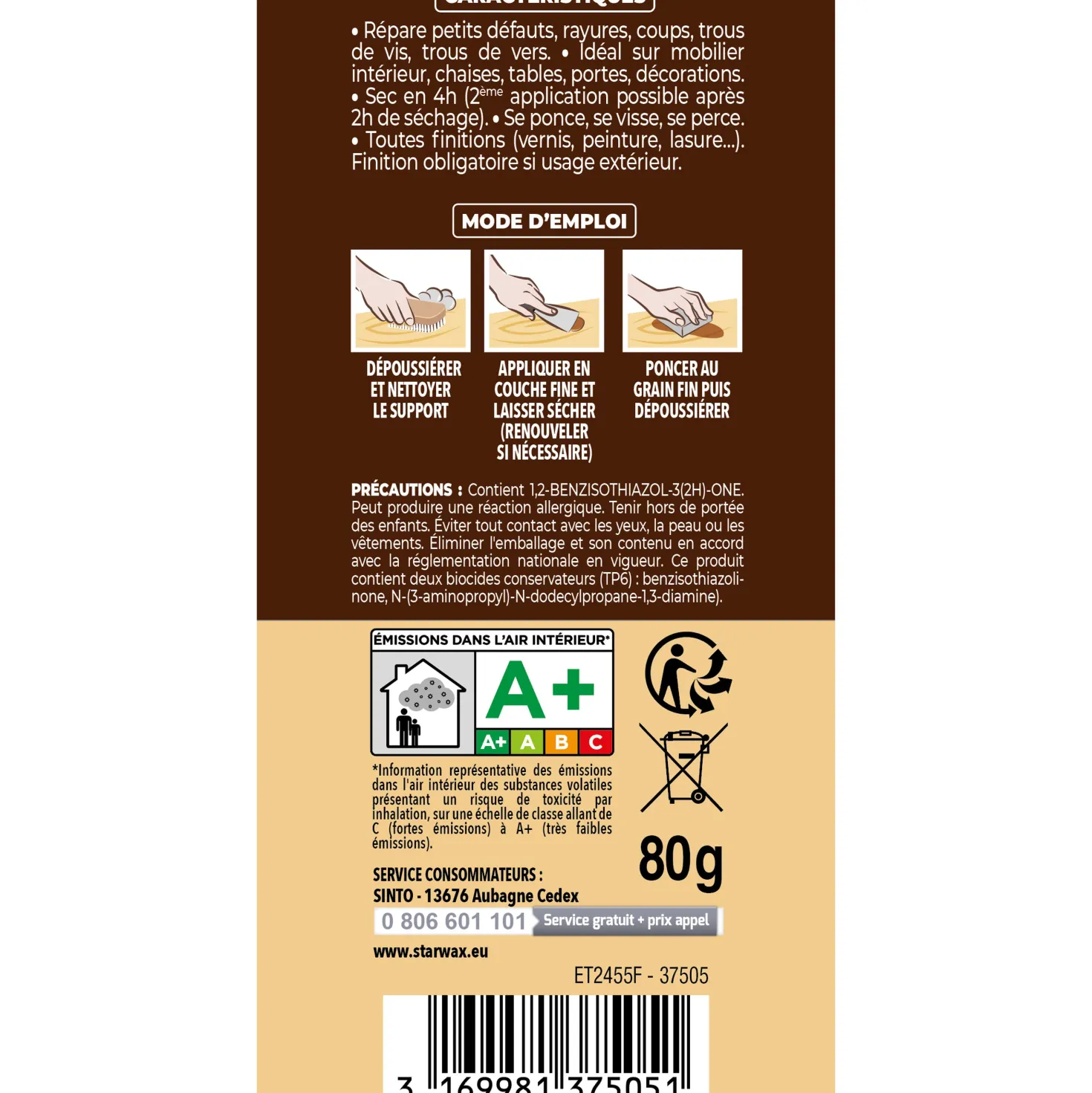 Rebouche imperfections -Pâte à bois naturel