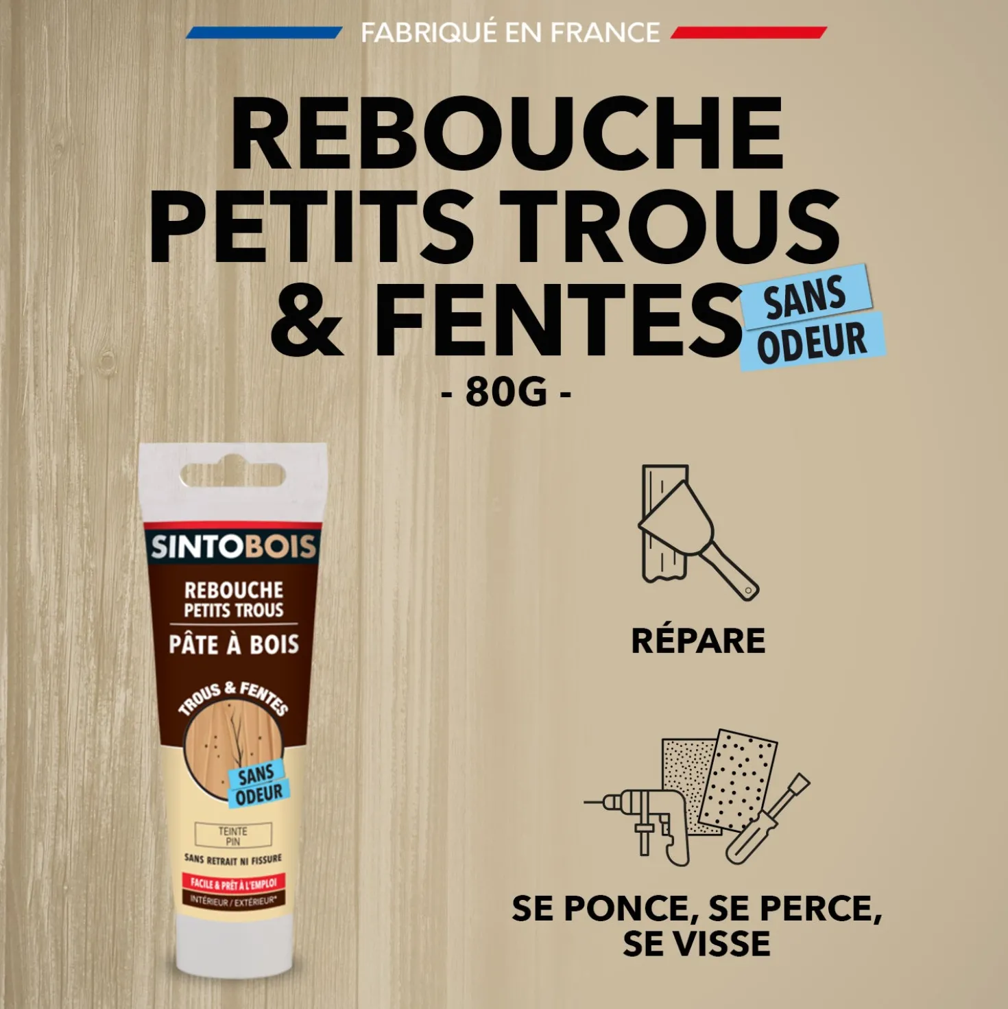 Rebouche imperfections -Pâte à bois naturel