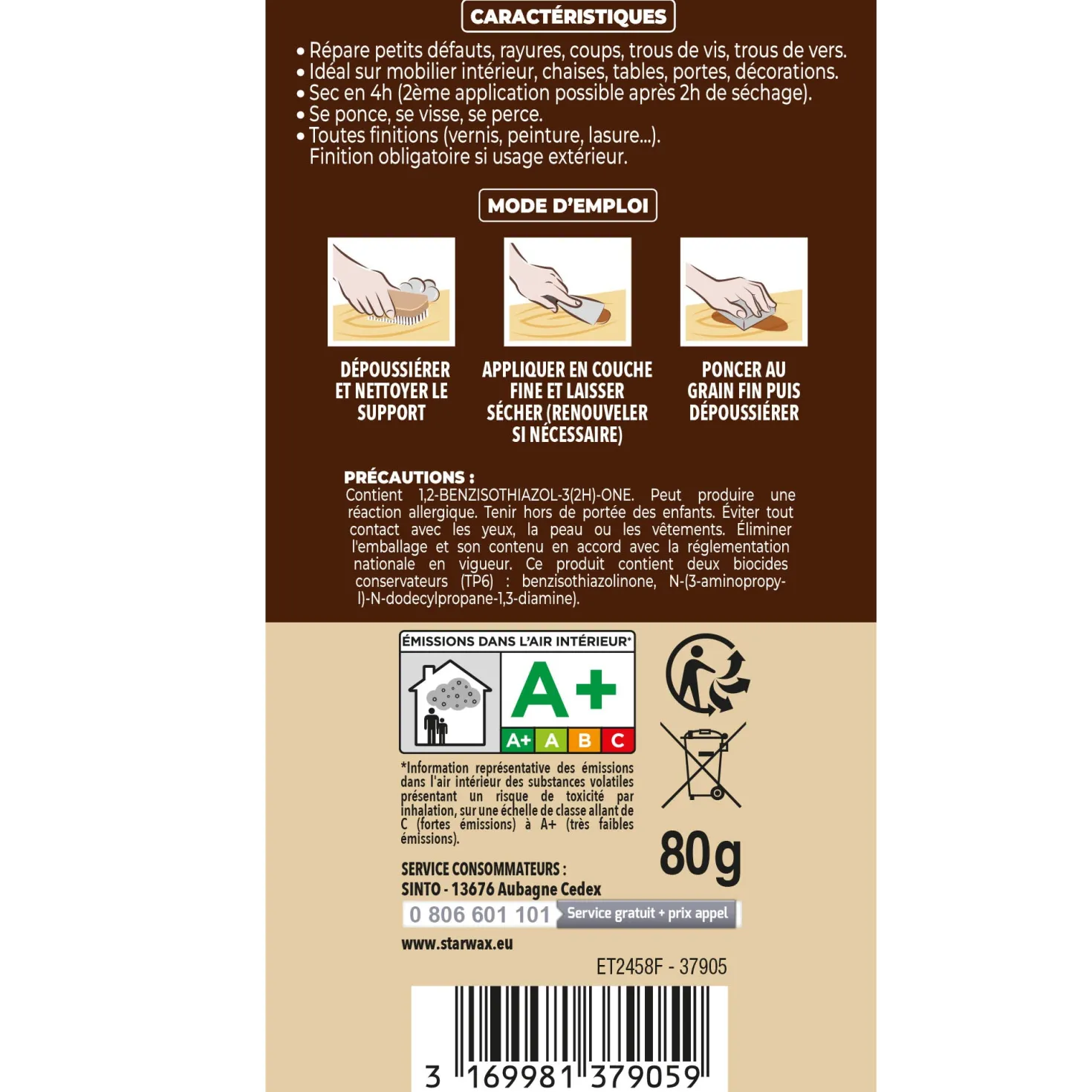 Rebouche imperfections -Pâte à bois naturel