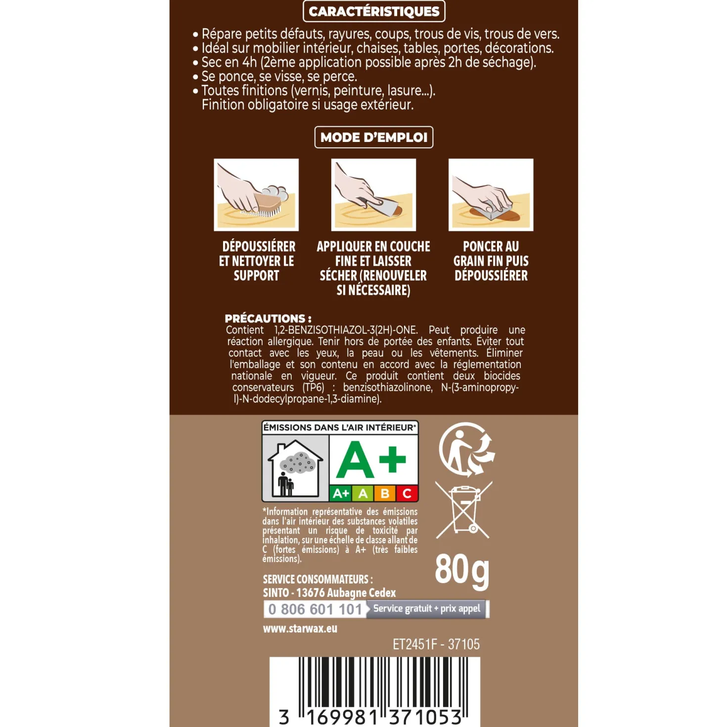Rebouche imperfections -Pâte à bois naturel
