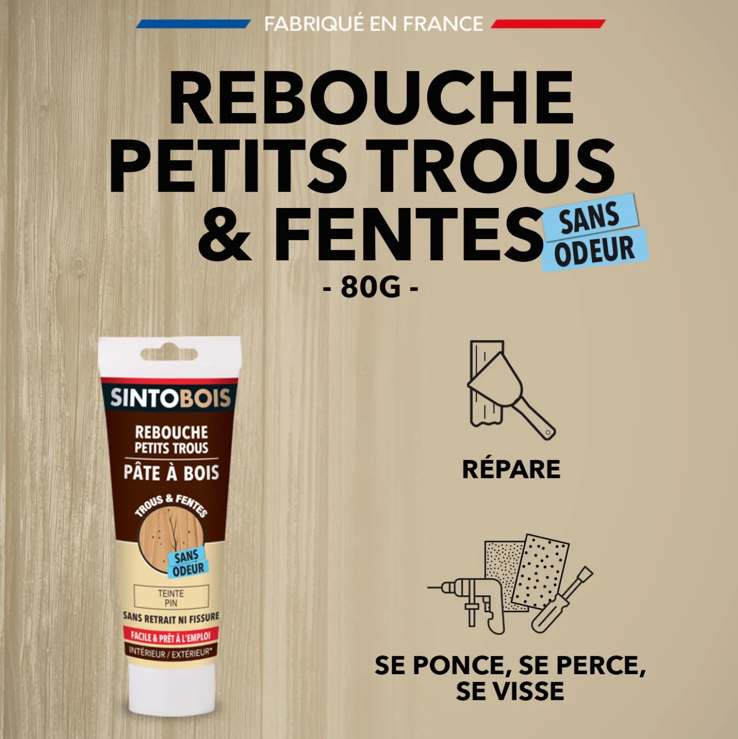 Rebouche imperfections -Pâte à bois naturel