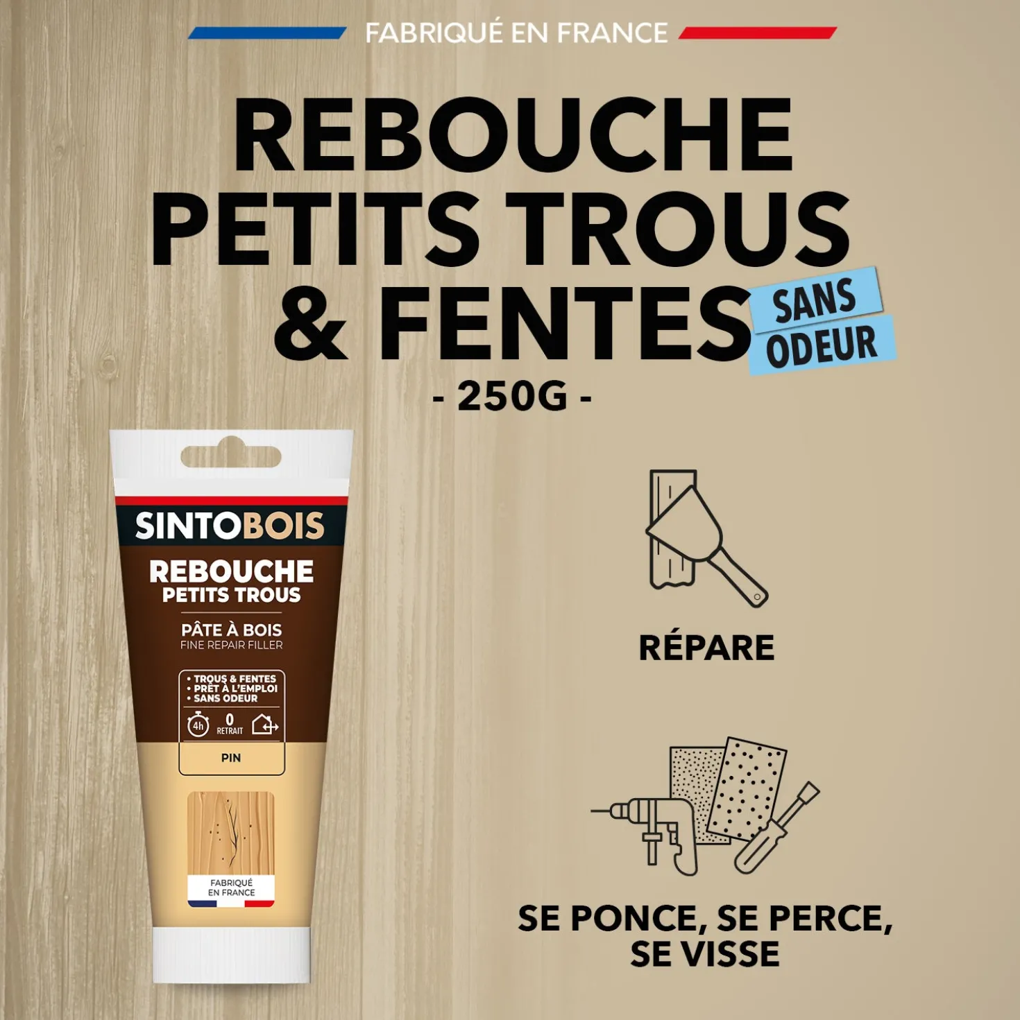 Rebouche imperfections -Pâte à bois naturel