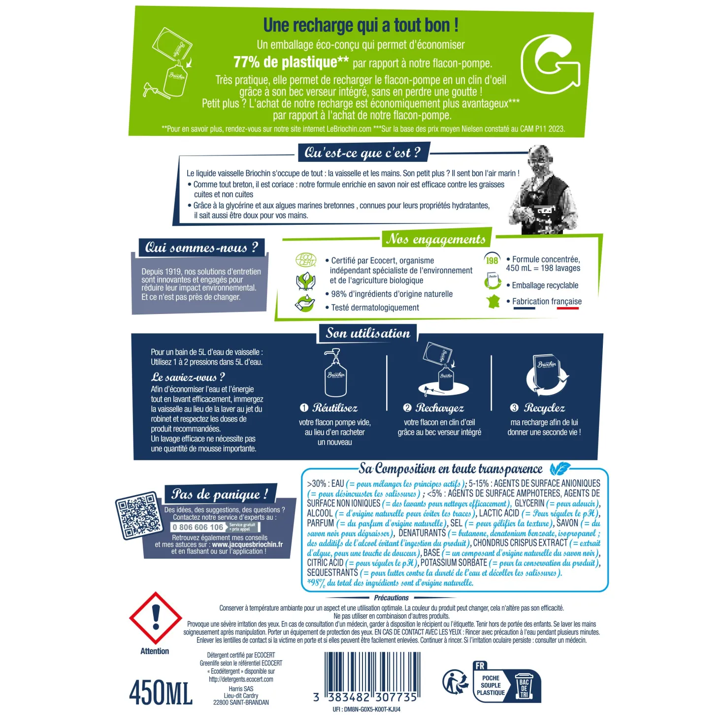 Recharge Liquide Vaisselle Mains Savon noir & Algues Marines