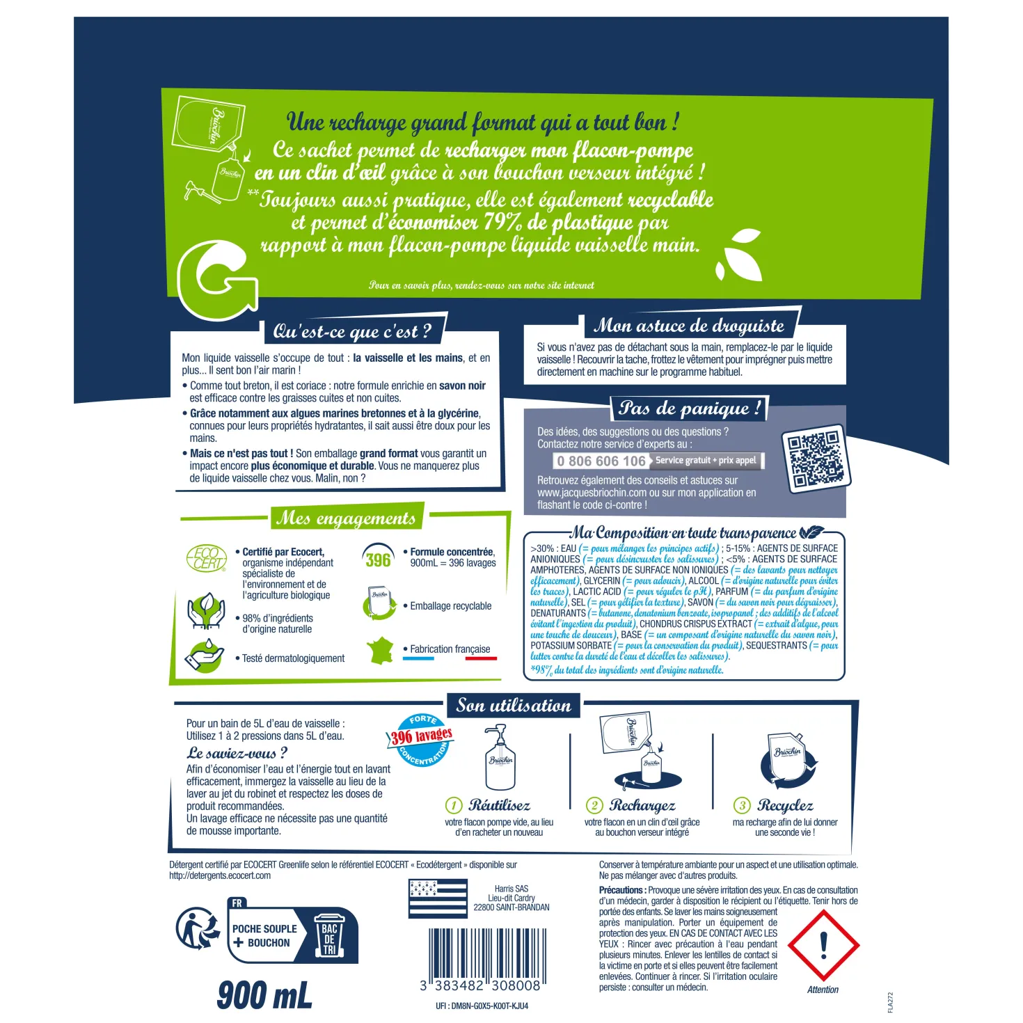 Recharge Liquide Vaisselle Mains Savon noir & Algues Marines grand format